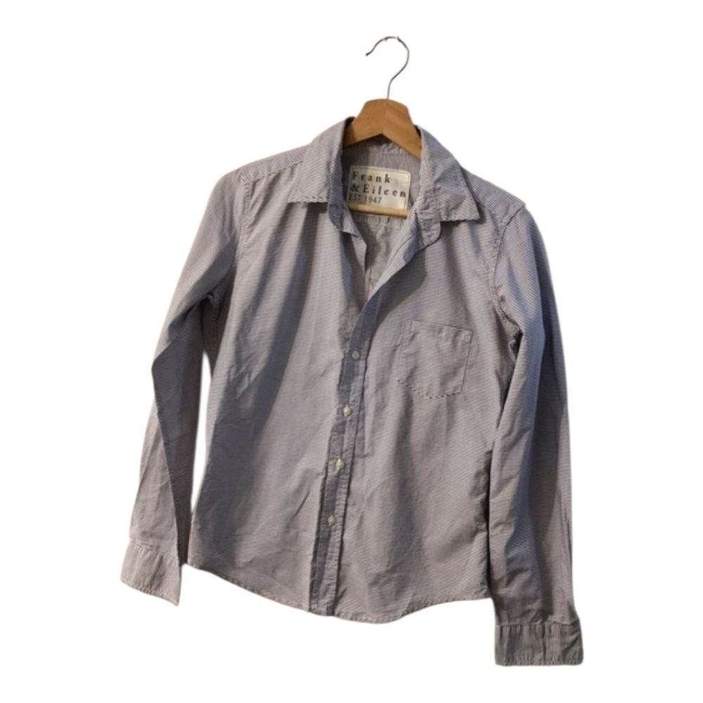 Frank & Eileen Barry Shirt Navy Blue White Stripe XS – Classic Button Down Top‎